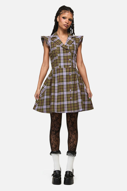 Black Friday - Apothecarius Goth Tartan Dress - moss-lavender