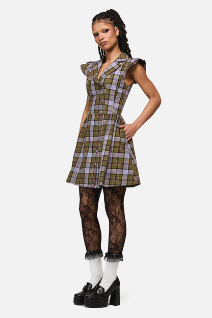 Black Friday - Apothecarius Goth Tartan Dress - moss-lavender