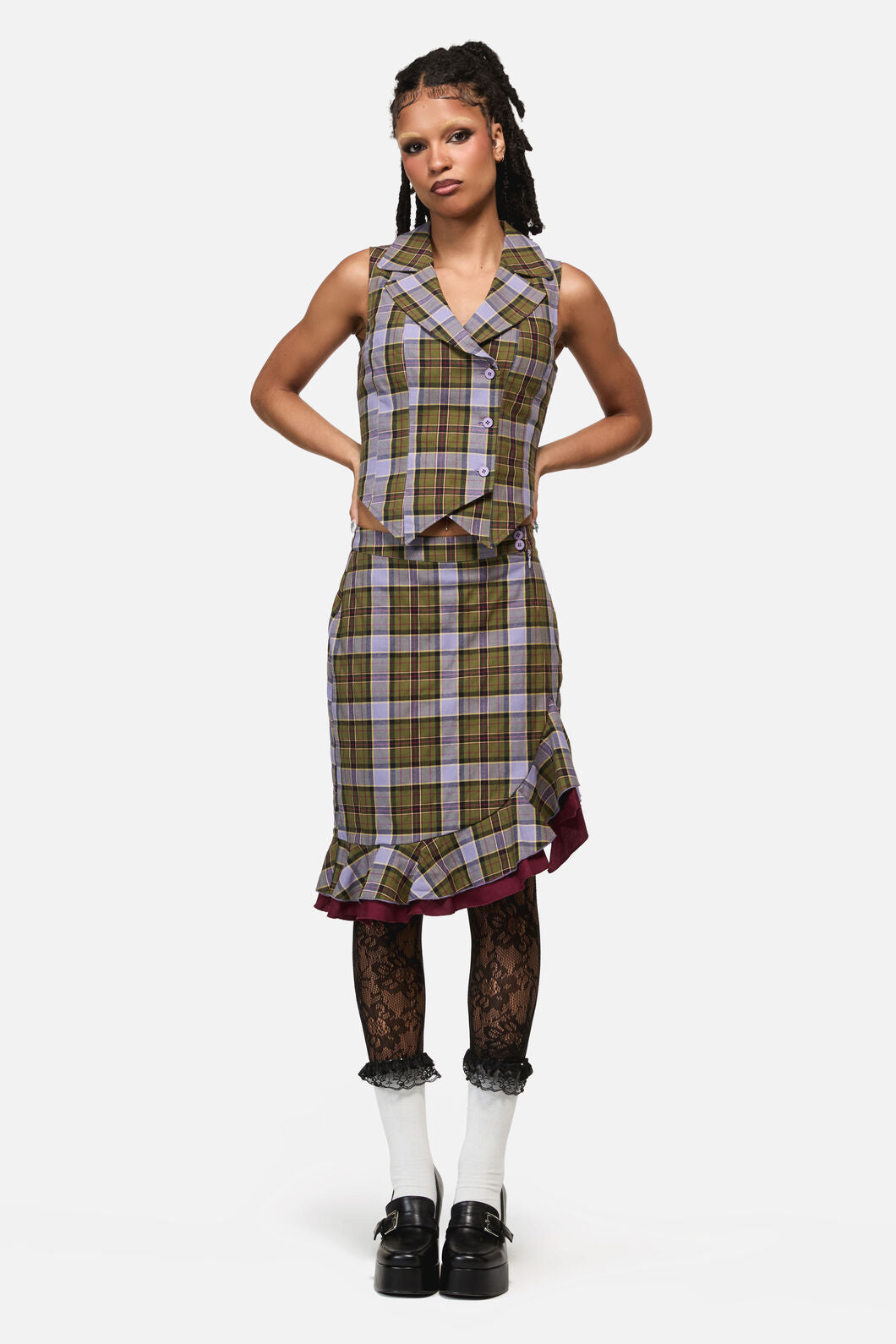 Black Friday - Apothecarius Wrap Tartan Skirt - moss-lavender