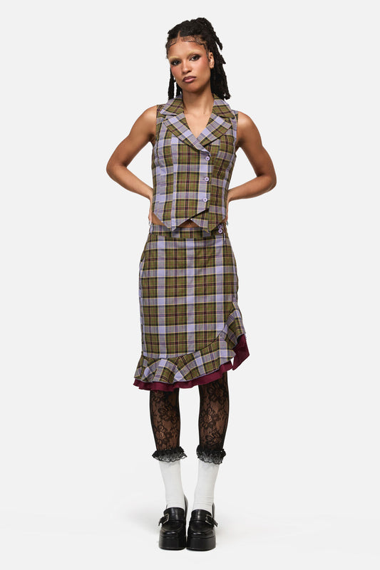 Black Friday - Apothecarius Wrap Tartan Skirt - moss-lavender