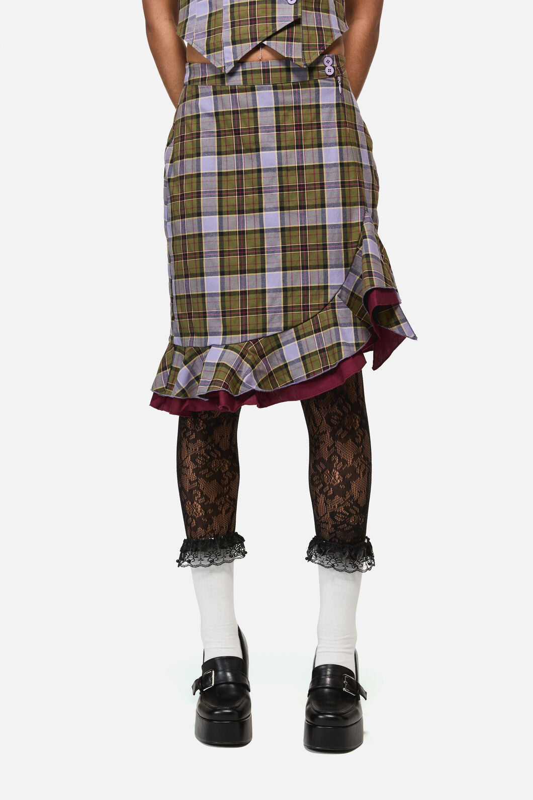 Black Friday - Apothecarius Wrap Tartan Skirt - moss-lavender