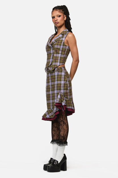 Black Friday - Apothecarius Wrap Tartan Skirt - moss-lavender