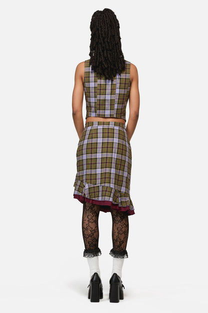 Black Friday - Apothecarius Wrap Tartan Skirt - moss-lavender
