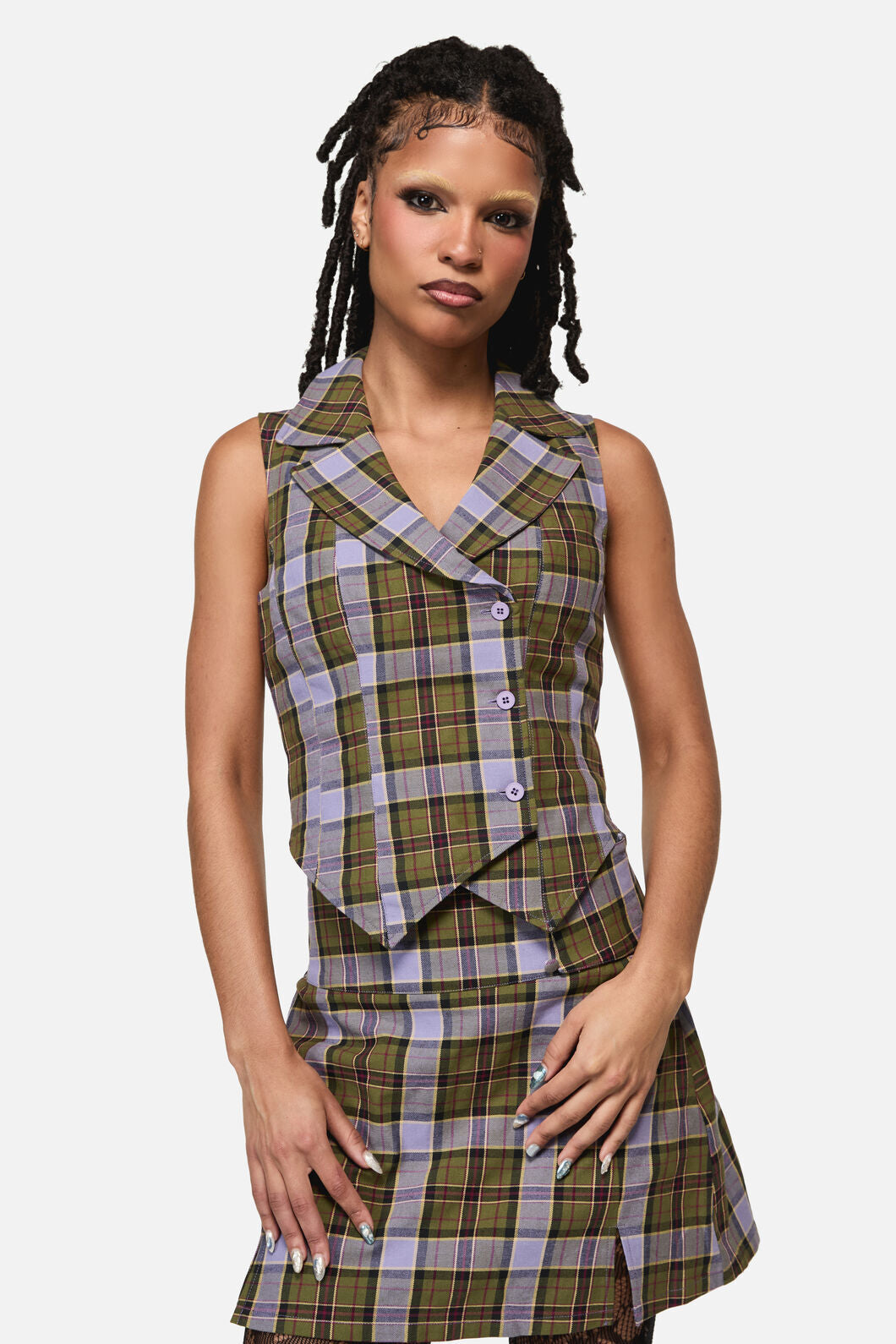Black Friday - Apothecarius Goth Tartan Vest - moss-lavender