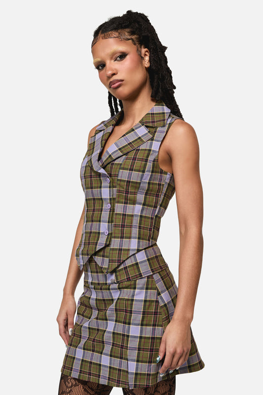 Black Friday - Apothecarius Goth Tartan Vest - moss-lavender