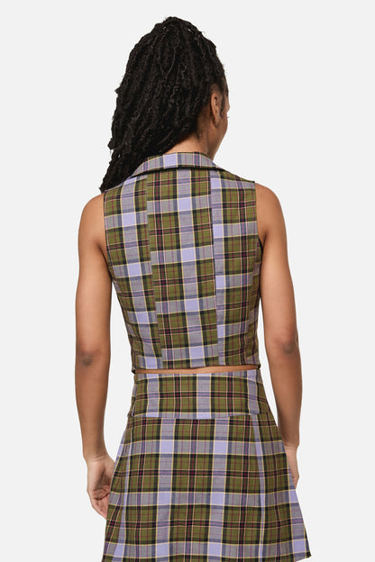 Black Friday - Apothecarius Goth Tartan Vest - moss-lavender