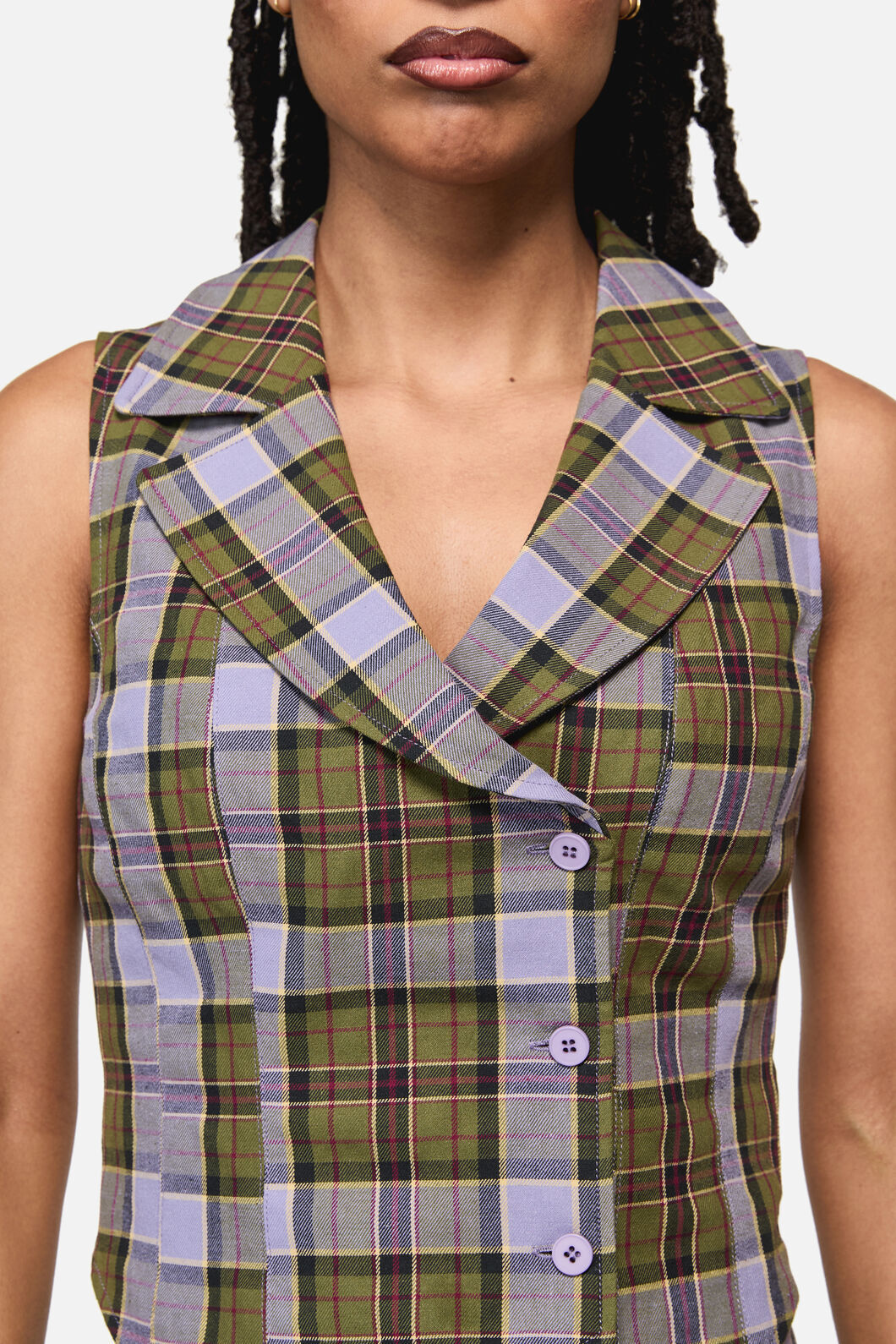 Black Friday - Apothecarius Goth Tartan Vest - moss-lavender