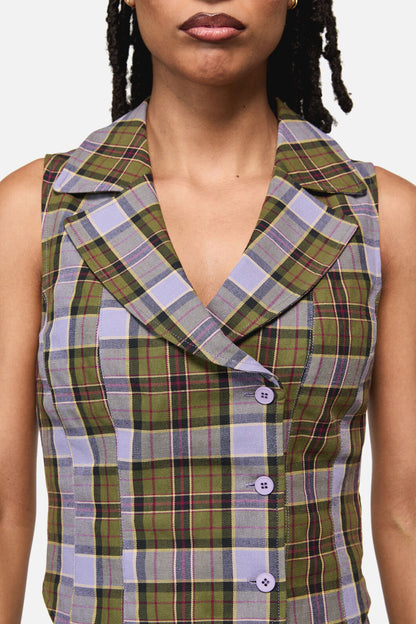 Black Friday - Apothecarius Goth Tartan Vest - moss-lavender
