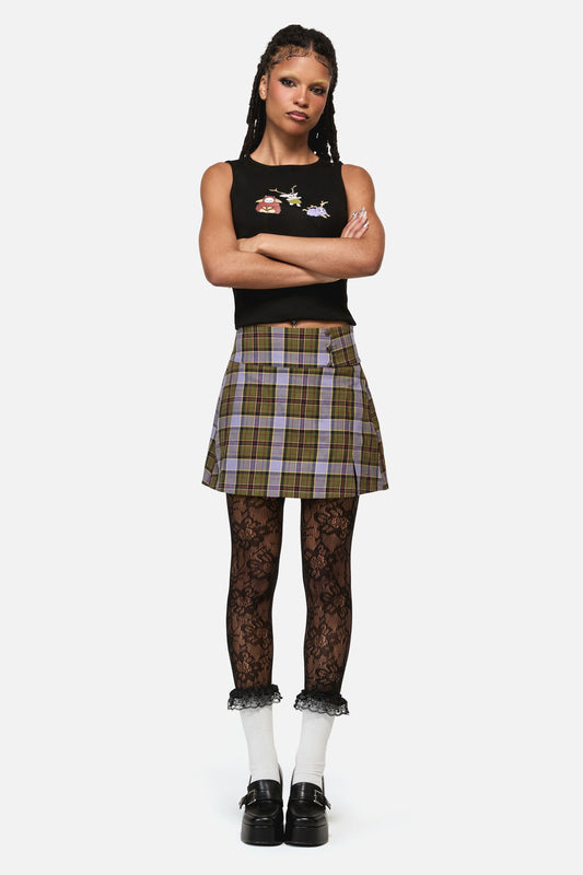 Black Friday - Apothecarius Tartan Goth Skort - moss-lavender