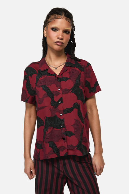Black Friday - Batz Goth Short Sleeve Blouse - red
