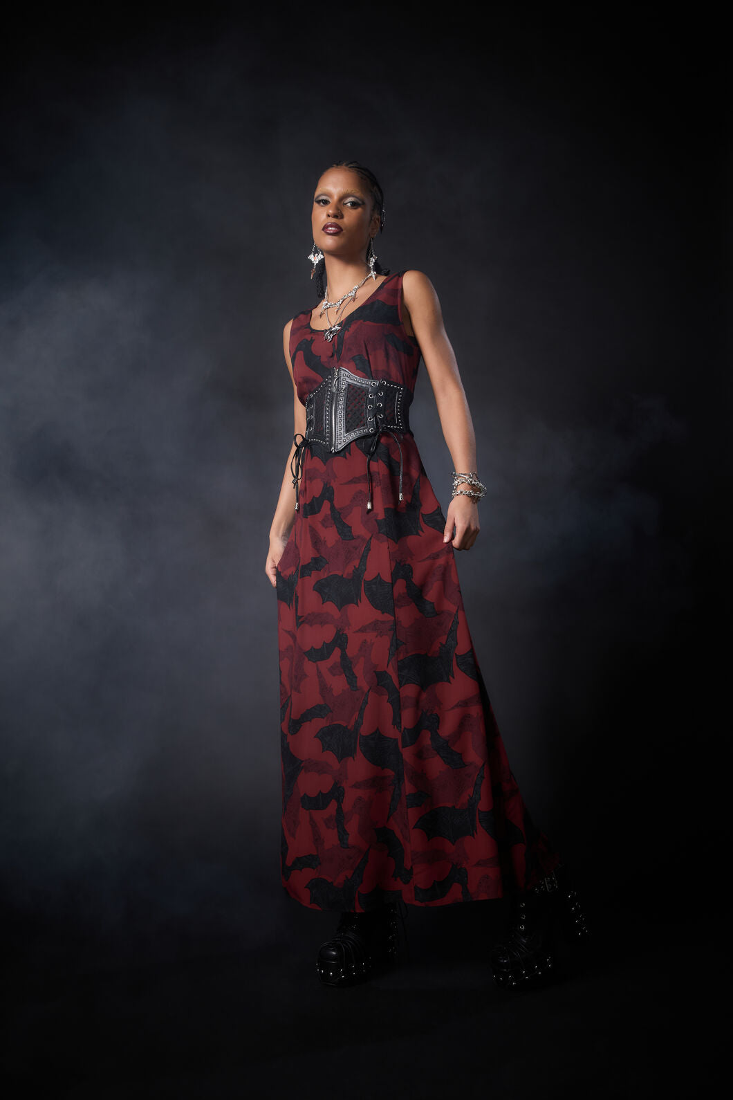 Black Friday - Batz Sleeveless Goth MidiDress - red