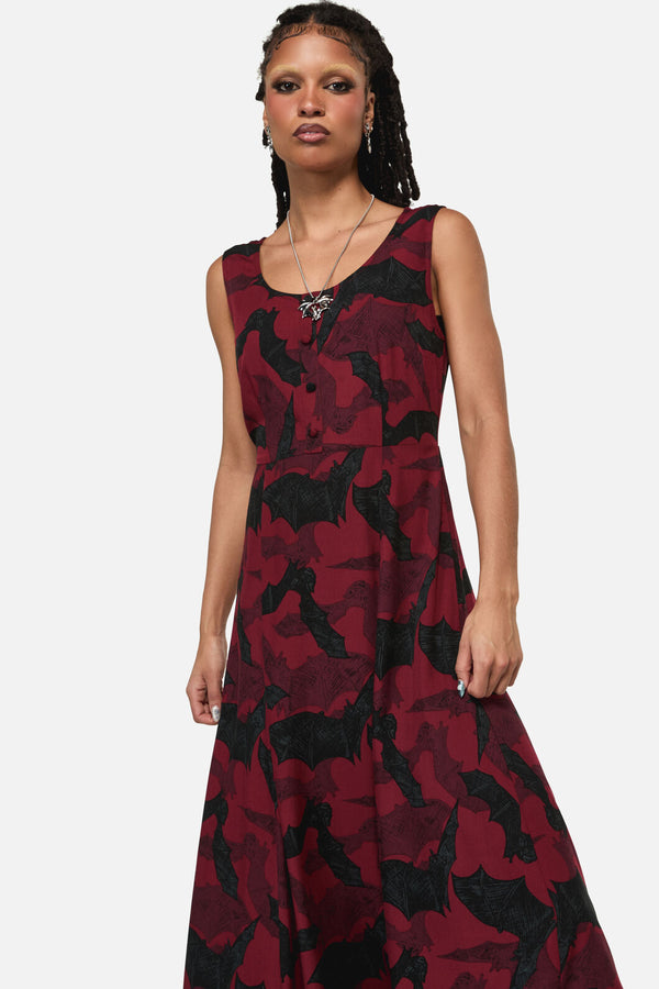 Black Friday - Batz Sleeveless Goth MidiDress - red