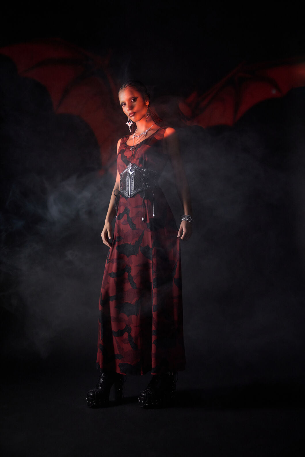 Black Friday - Batz Sleeveless Goth MidiDress - red