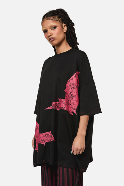 Black Friday - Batz Print Goth Oversized Tee - black