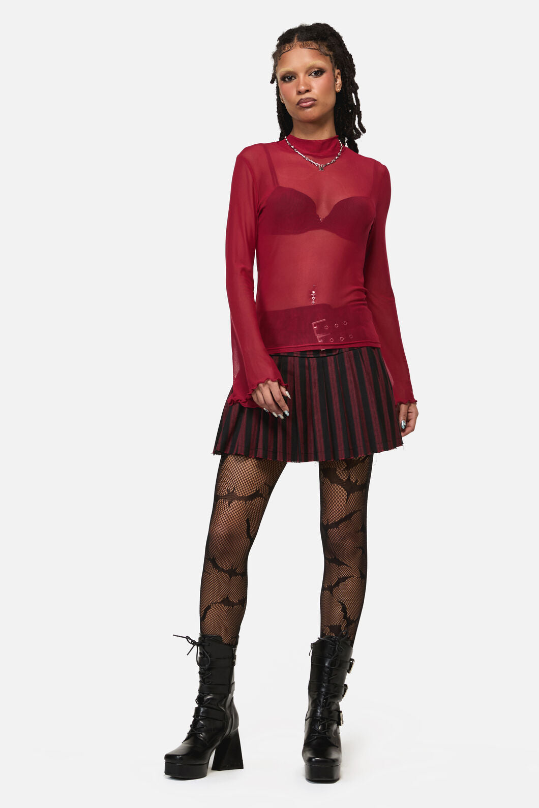 Black Friday - Batz Goth Mesh Top - red