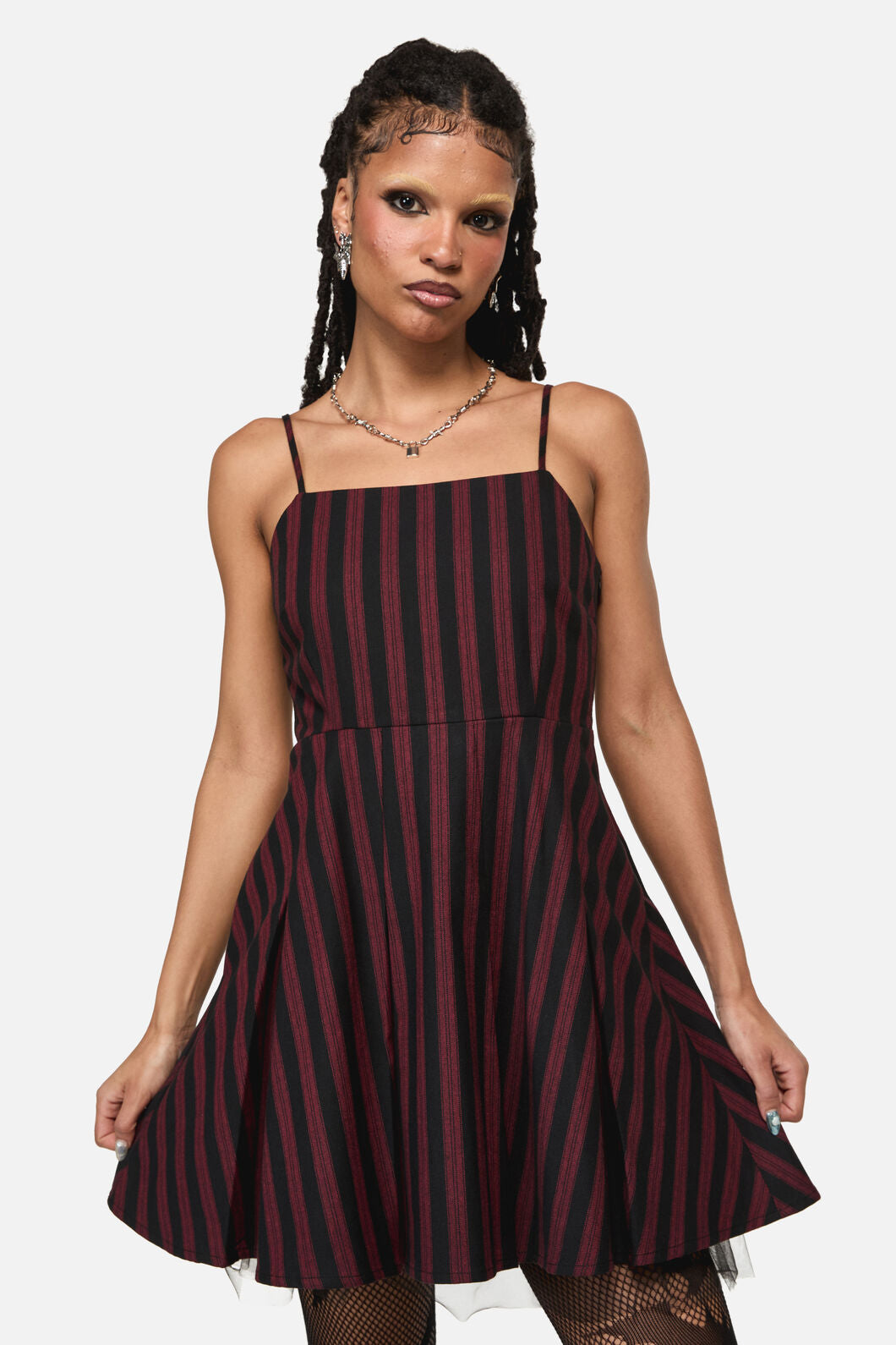 Black Friday - Sucker Pinstripe Goth Dress - black-red