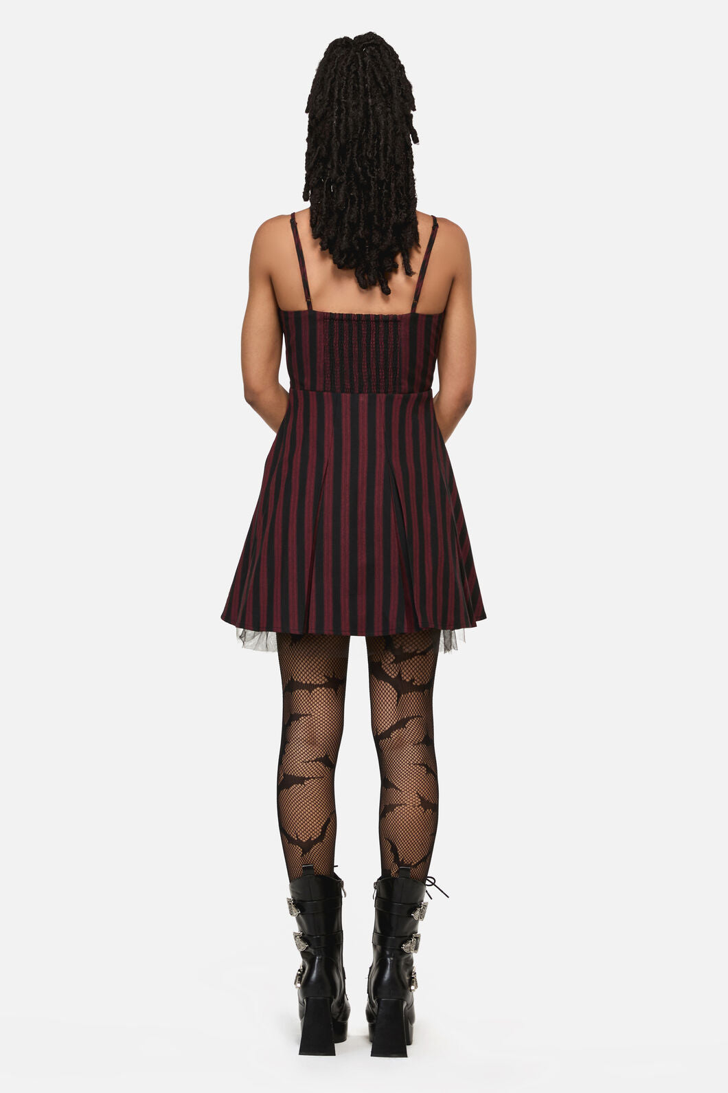 Black Friday - Sucker Pinstripe Goth Dress - black-red