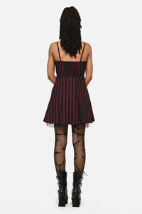Black Friday - Sucker Pinstripe Goth Dress - black-red