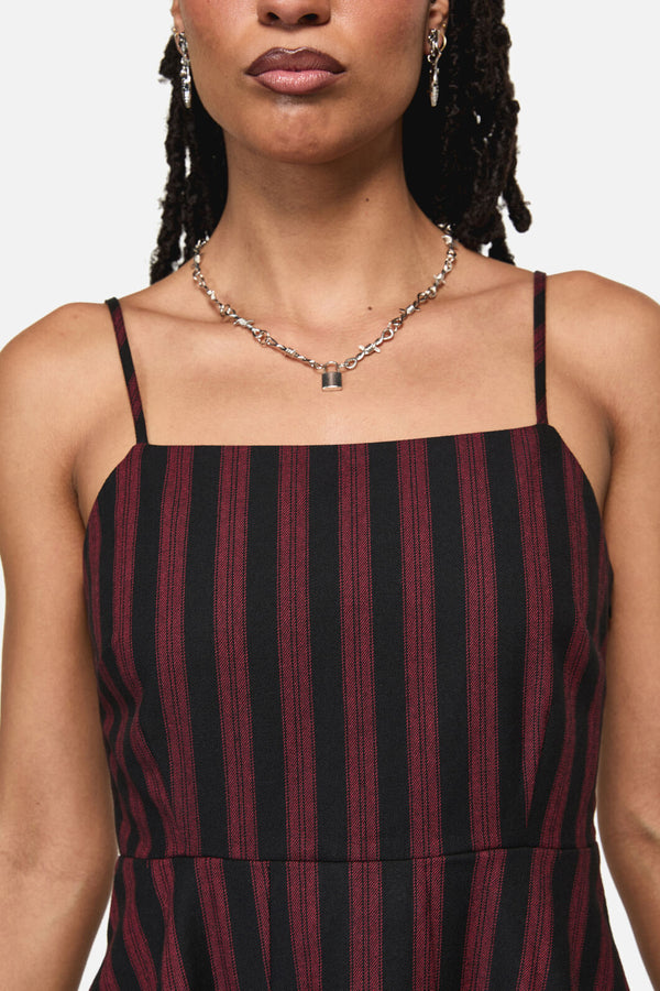 Black Friday - Sucker Pinstripe Goth Dress - black-red