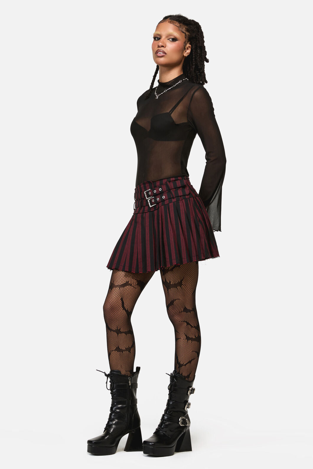 Black Friday - Sucker Pinstripe Goth Skirt - black-red