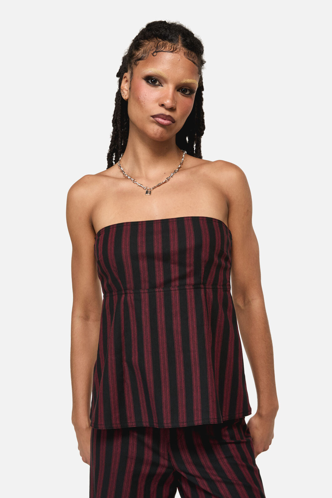 Black Friday - Sucker Pinstripe Strapless Top - black-red