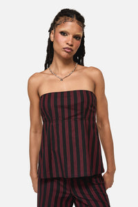 Black Friday - Sucker Pinstripe Strapless Top - black-red