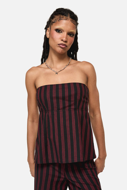 Black Friday - Sucker Pinstripe Strapless Top - black-red
