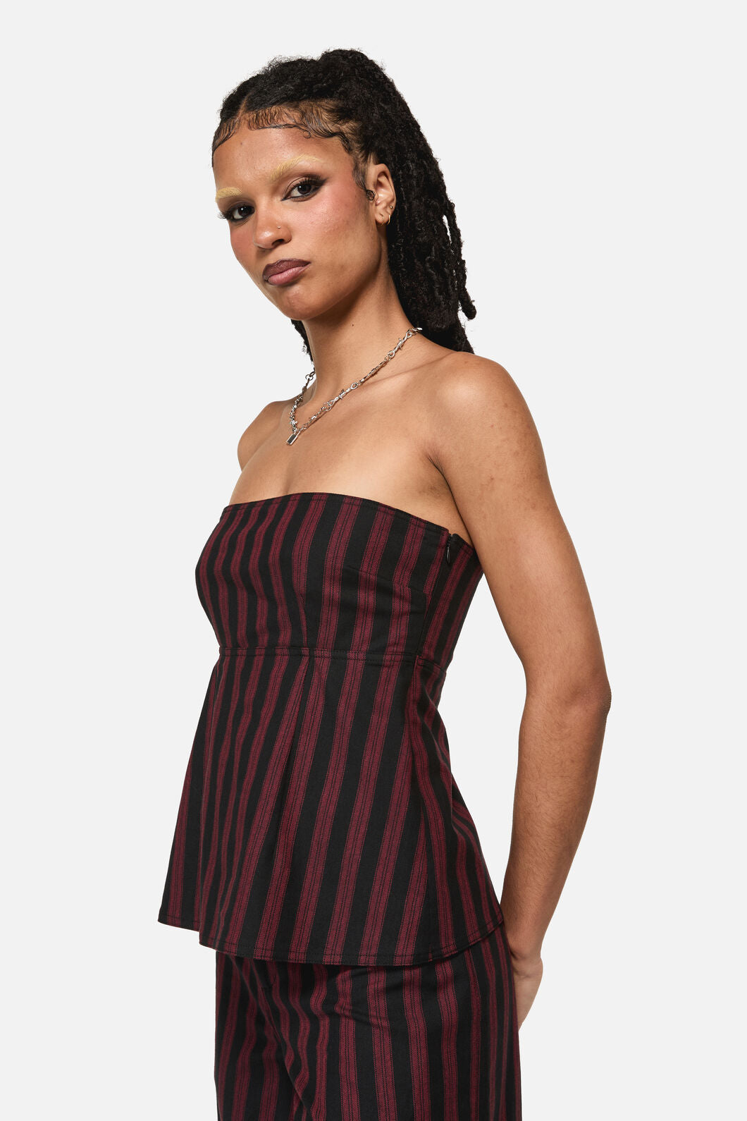 Black Friday - Sucker Pinstripe Strapless Top - black-red