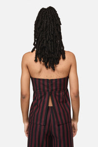 Black Friday - Sucker Pinstripe Strapless Top - black-red