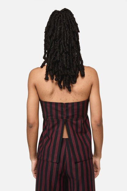 Black Friday - Sucker Pinstripe Strapless Top - black-red