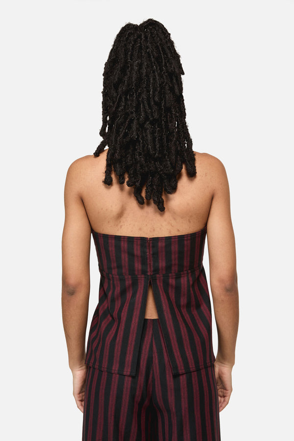 Black Friday - Sucker Pinstripe Strapless Top - black-red