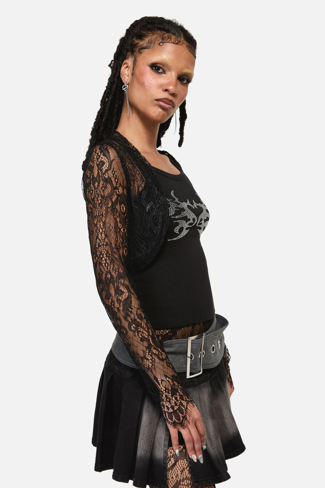 Black Friday - Ellen Lace Goth Sleeve Top - black