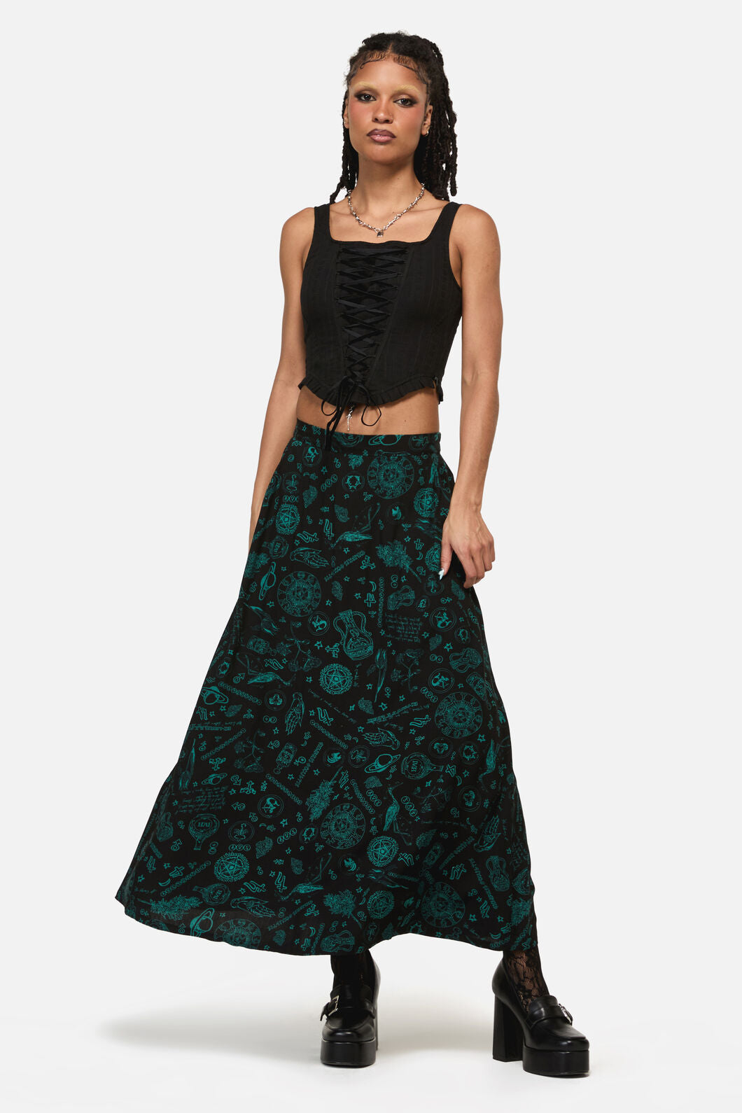 Black Friday - Spellbook Goth Print Midi Skir - black