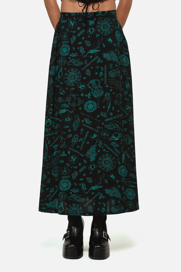 Black Friday - Spellbook Goth Print Midi Skir - black
