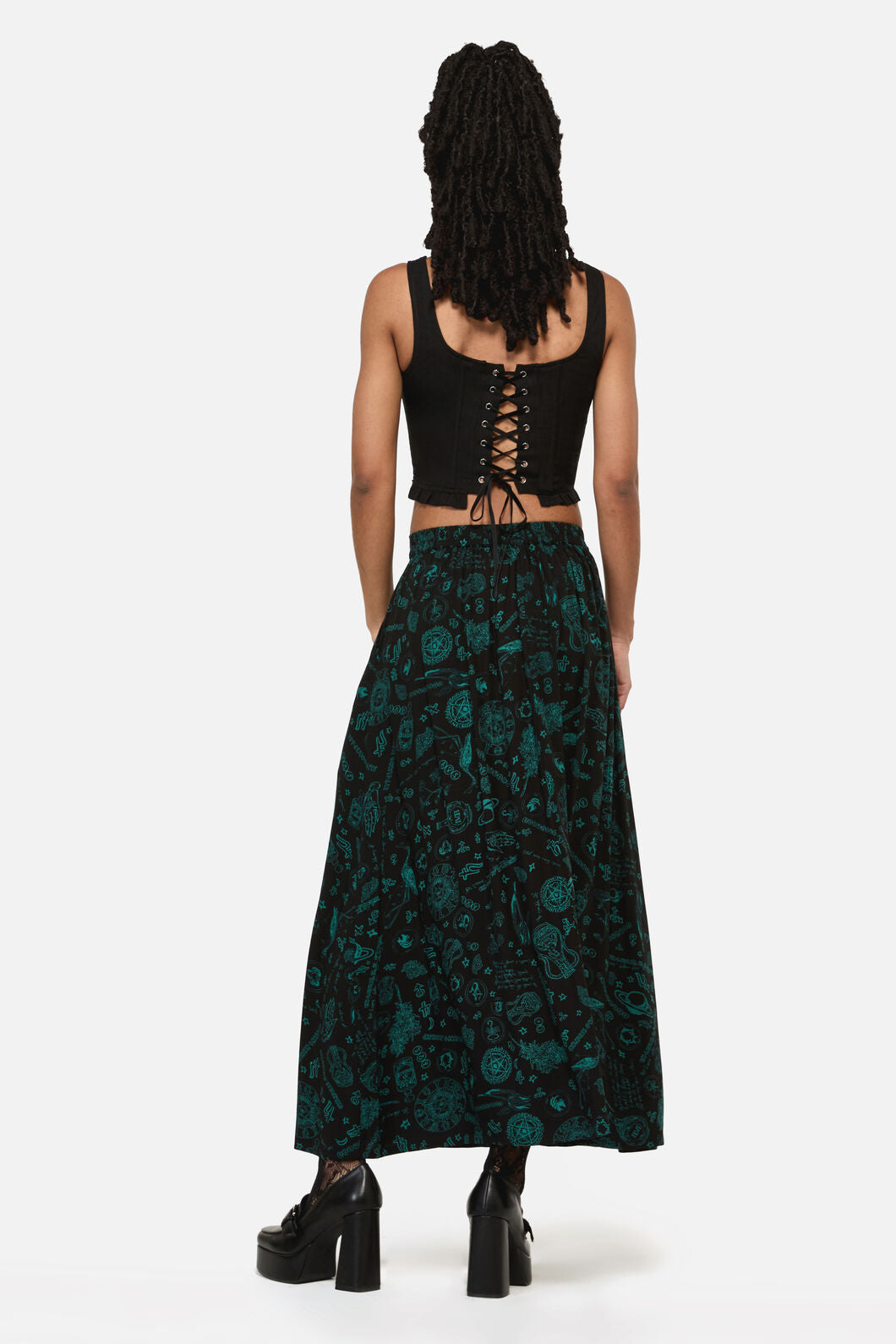 Black Friday - Spellbook Goth Print Midi Skir - black