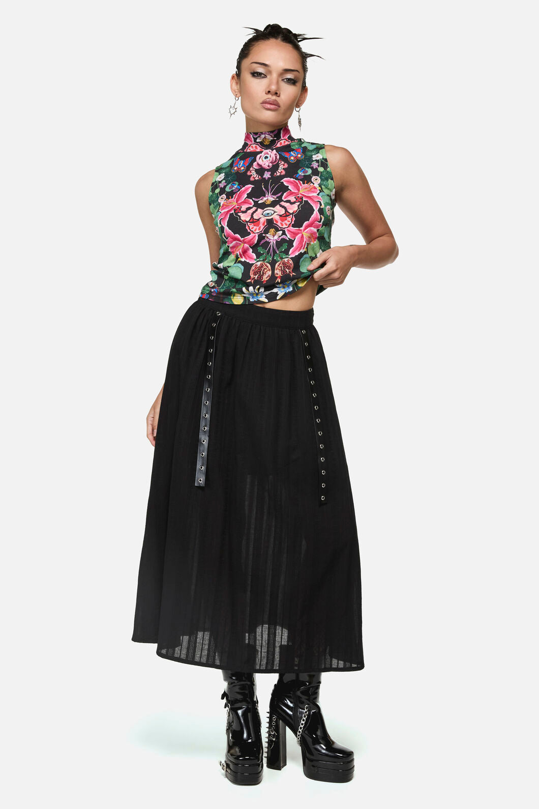 Black Friday - Witches Garden Goth Midi Skirt - black