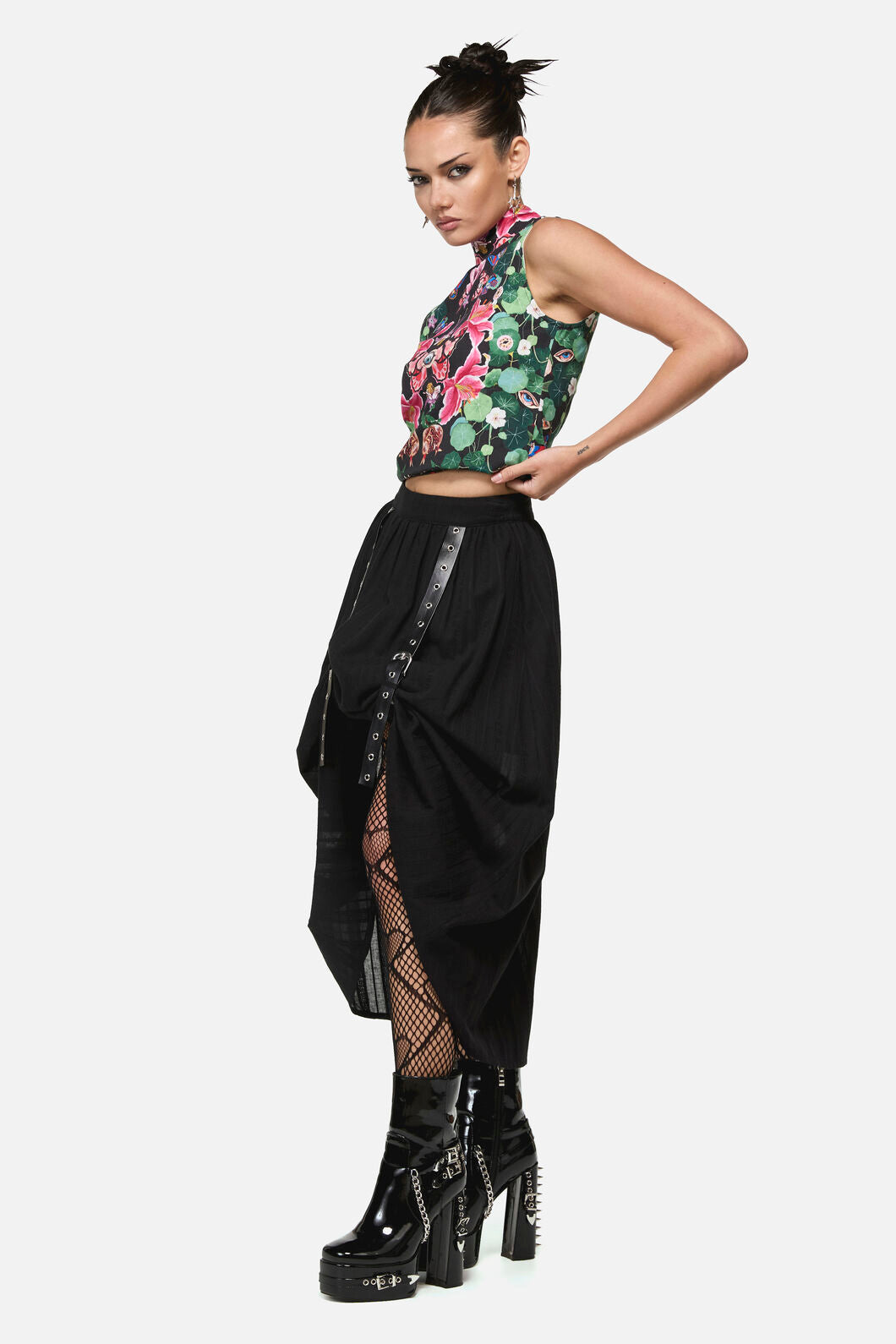 Black Friday - Witches Garden Goth Midi Skirt - black