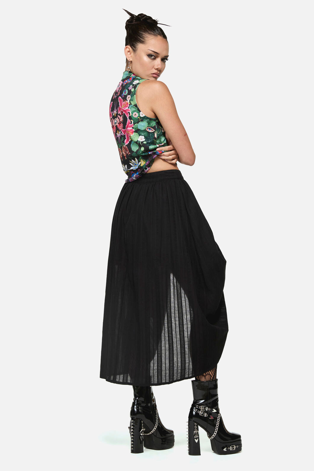 Black Friday - Witches Garden Goth Midi Skirt - black