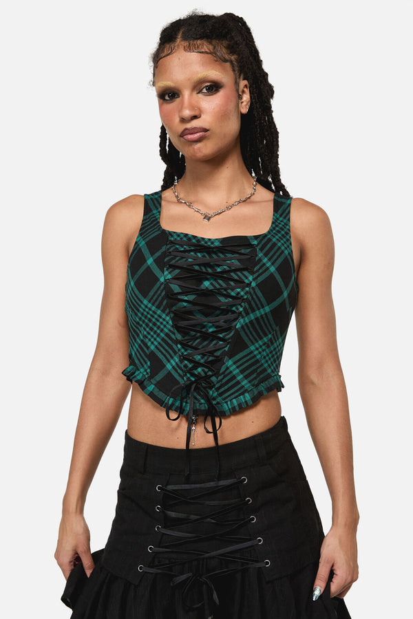 Black Friday - Conjuring Goth Tartan Corset - black