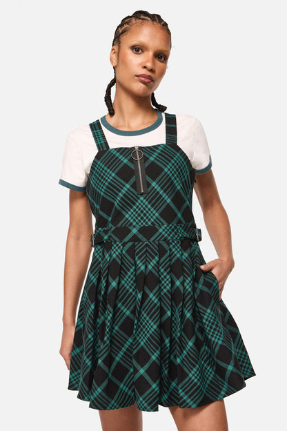 Black Friday - Conjuring Goth Tartan Pinafore - black-sage
