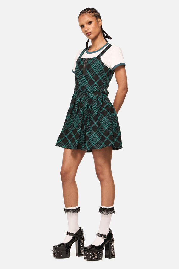 Black Friday - Conjuring Goth Tartan Pinafore - black-sage