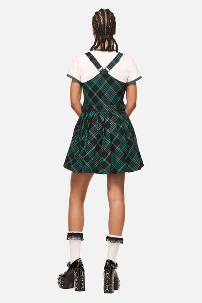Black Friday - Conjuring Goth Tartan Pinafore - black-sage