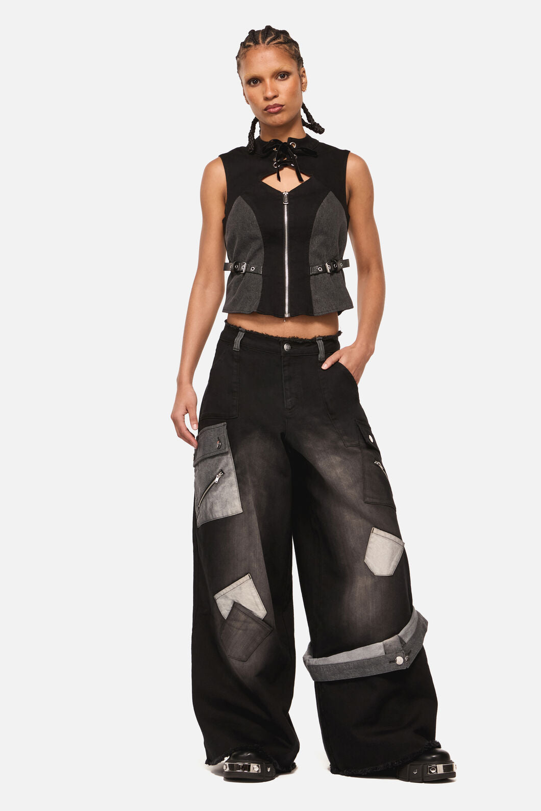 Black Friday - Vixi Denim Zip Cyber Corset - black-grey