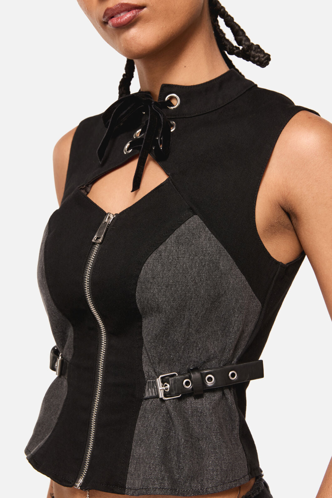 Black Friday - Vixi Denim Zip Cyber Corset - black-grey