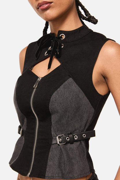 Black Friday - Vixi Denim Zip Cyber Corset - black-grey
