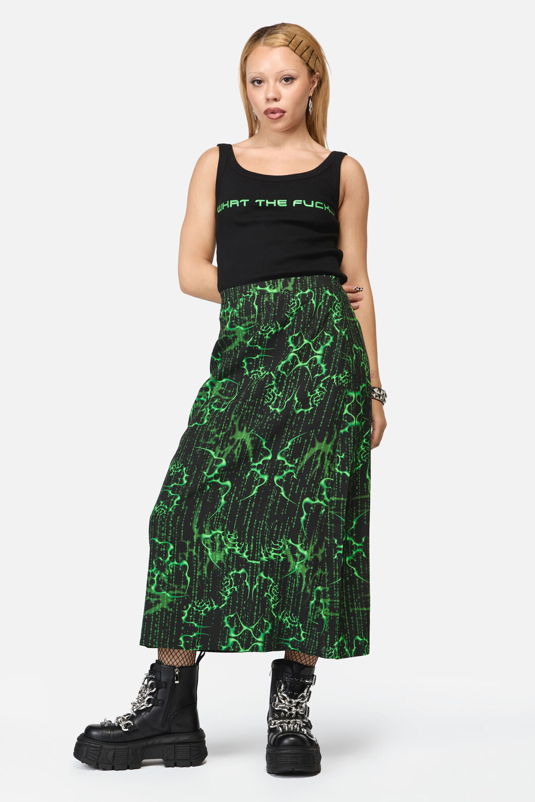 Black Friday - Main Frame Print Midi Skirt - green-black