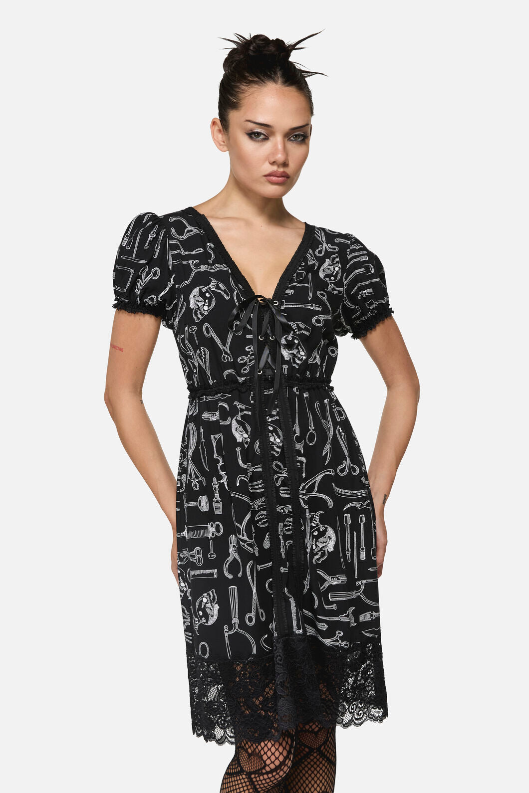 Black Friday - Barbaric Print Goth Dress - black-white