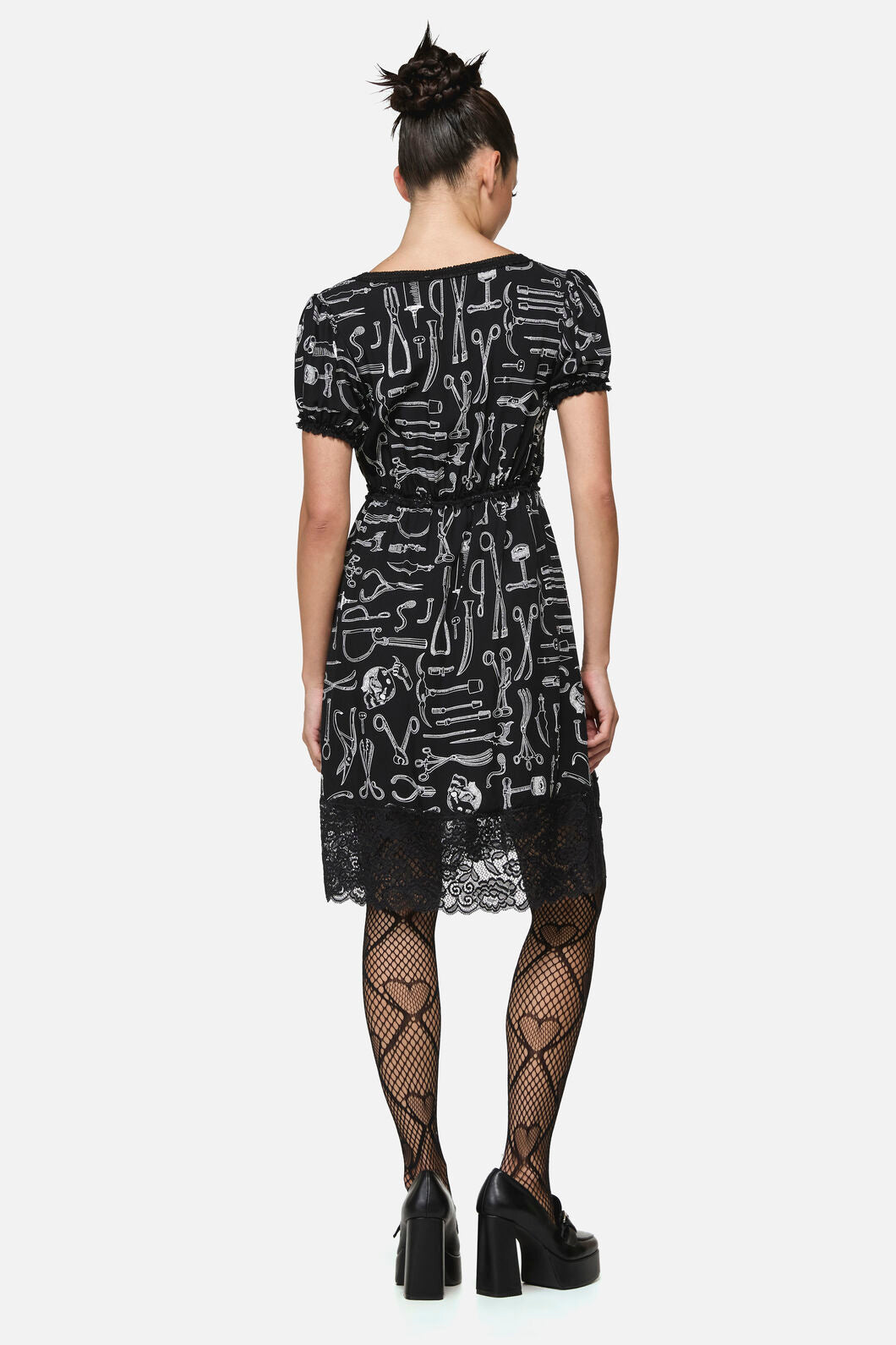 Black Friday - Barbaric Print Goth Dress - black-white