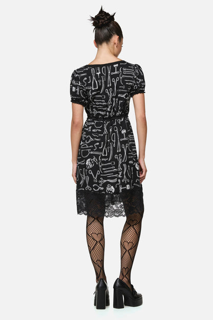 Black Friday - Barbaric Print Goth Dress - black-white