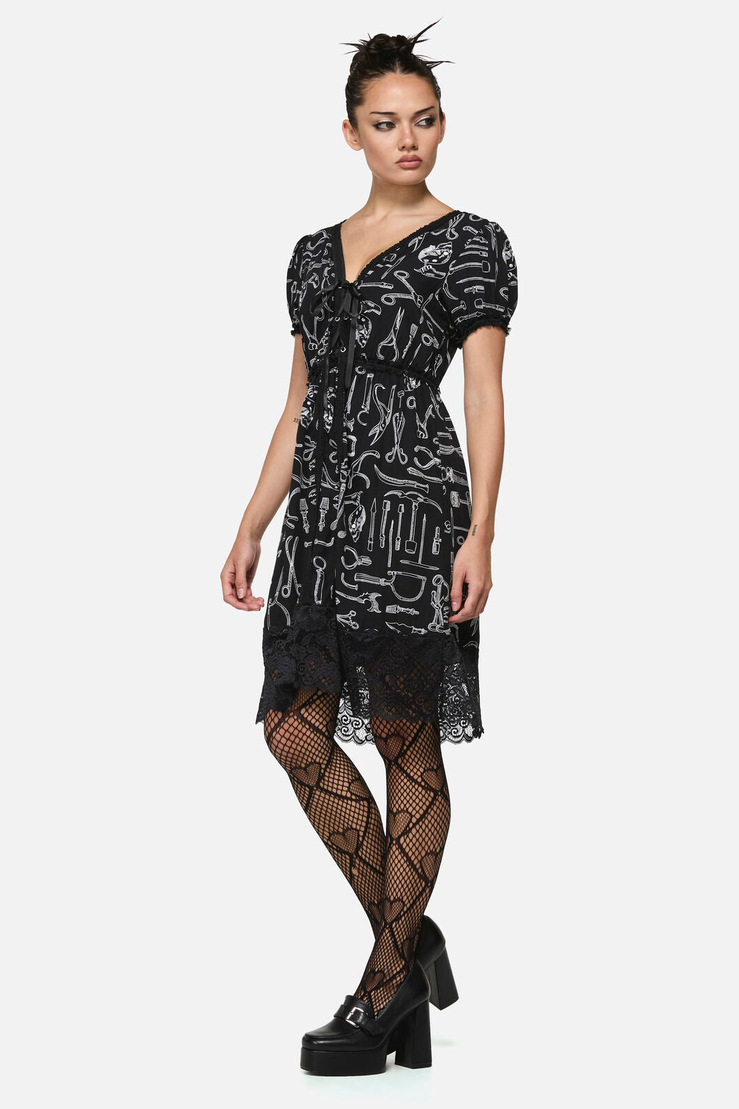 Black Friday - Barbaric Print Goth Dress - black-white
